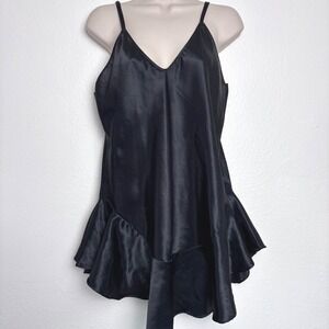 Vintage Cinema Etoila Teddy Nightgown Satin Black Spaghetti‎ Strap V Neck Sz M